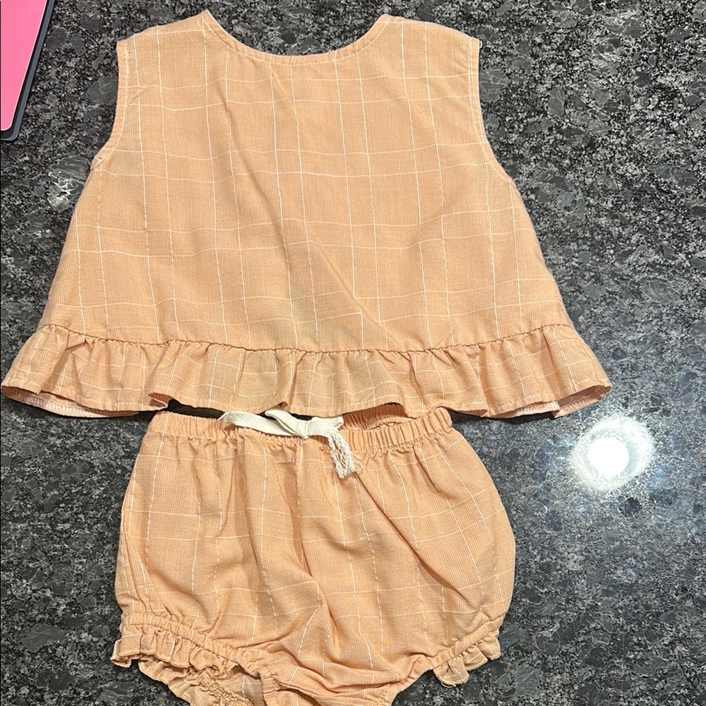 Peach Plaid Ruffle Top and Shorts Set